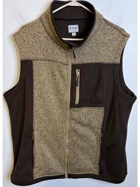 HEYBO Fleece Cabin Vest Full Zip Pockets Brown Men LARGE Mock Neck
